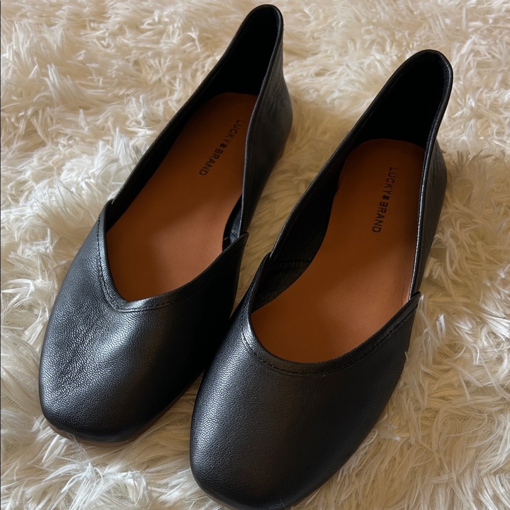 Lucky Brand Black Leather Square-Toe Ballet Flats - Picture 4 of 14